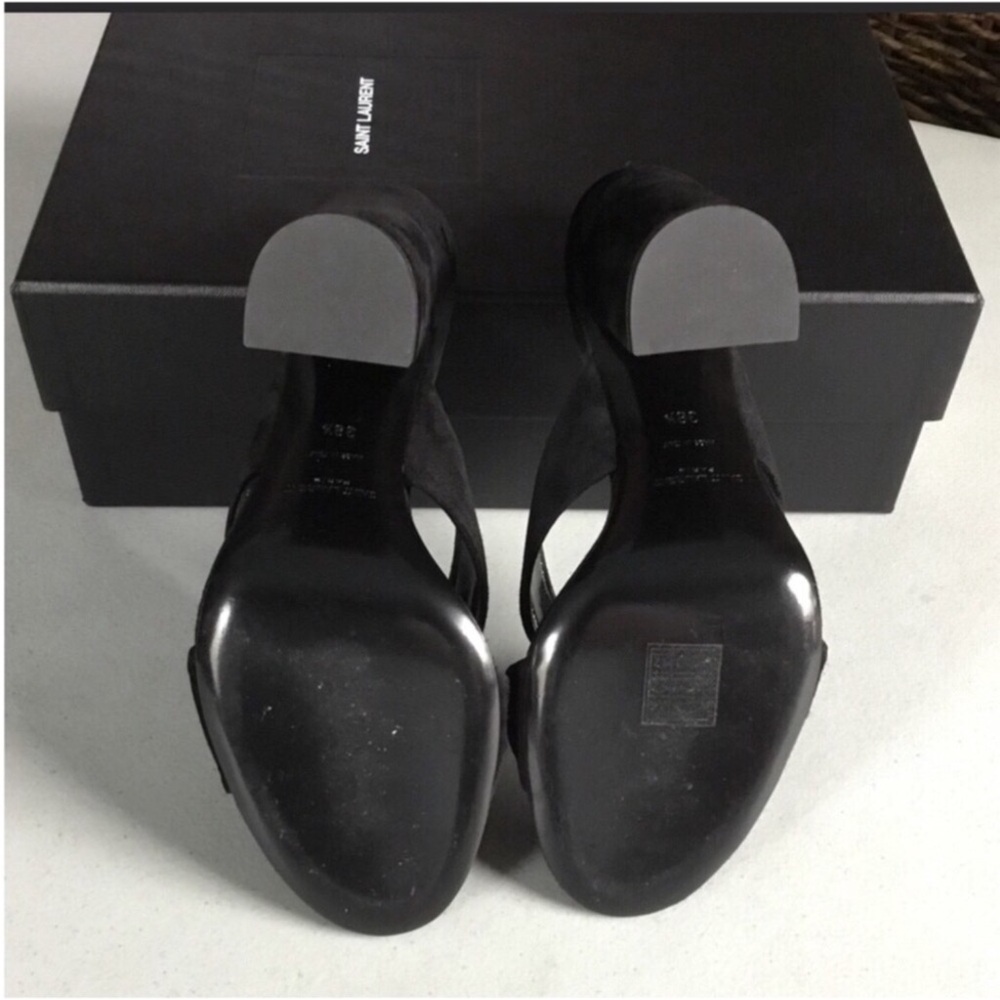 SAINT LAURENT AUTHENTIC LÓBULO 100 mm SUEDE MULE SANDALS NERO EURO SIZE 38.5B - Picture 3 of 16